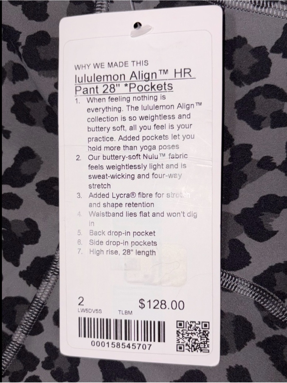 NWT•LULULEMON•SIZE 2•ALIGN HI RISE 28”L PANT*POCKETS•TRUE LEOPARD BLACK MULTI - Picture 5 of 16